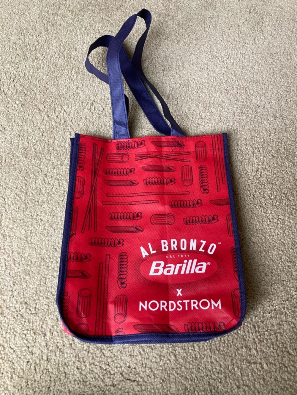 Nordstrom Red & Navy Barilla x Al Bronzo Reusable Tote 9.5”x12”
